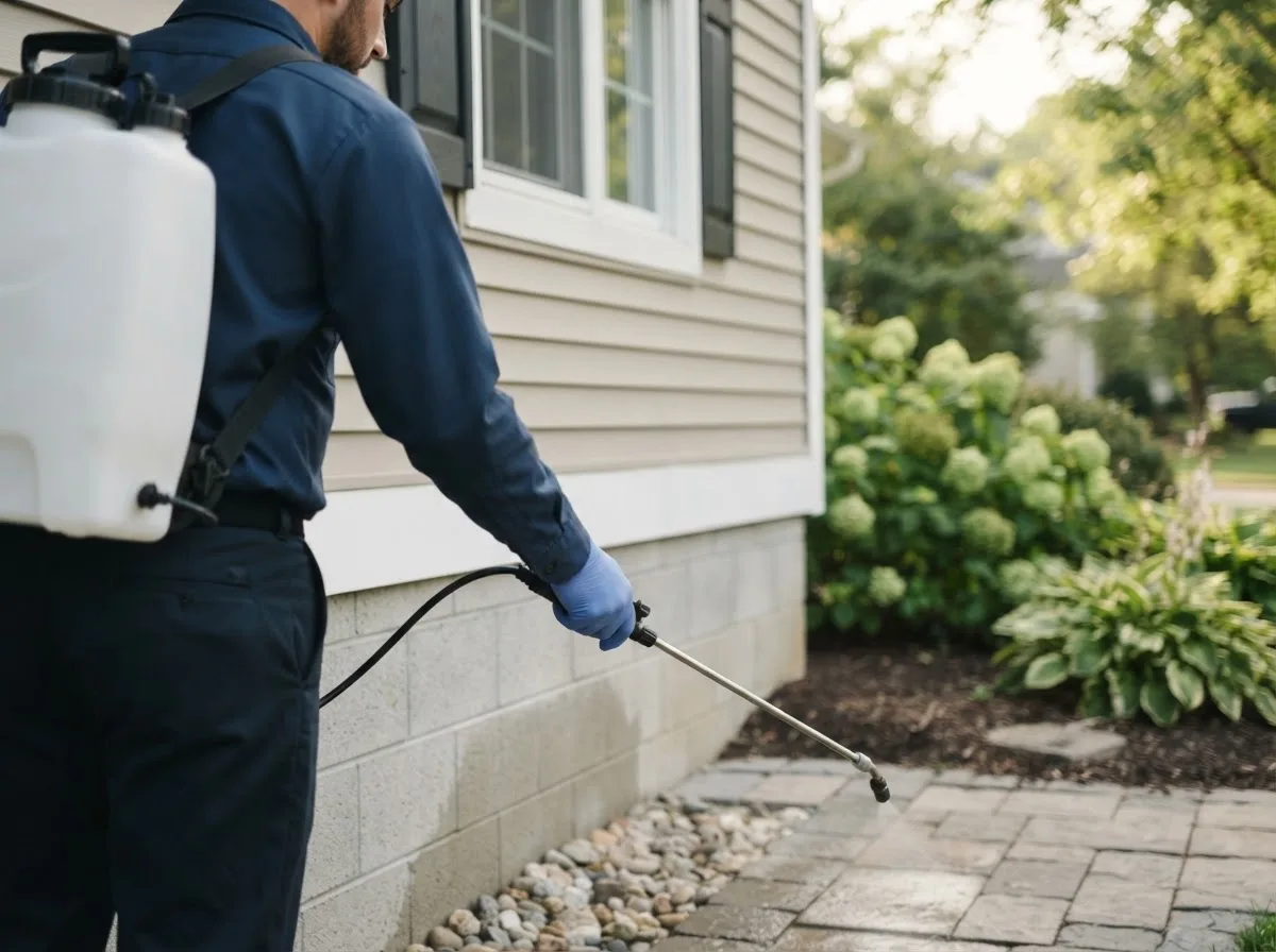 Pest control technician inspecting a home in Hernandez, NM